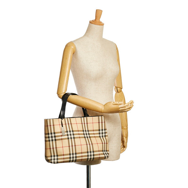 バーバリー ノバチェック ハンドバッグ ベージュ ブラック PVC レザー レディース BURBERRY 【中古】
