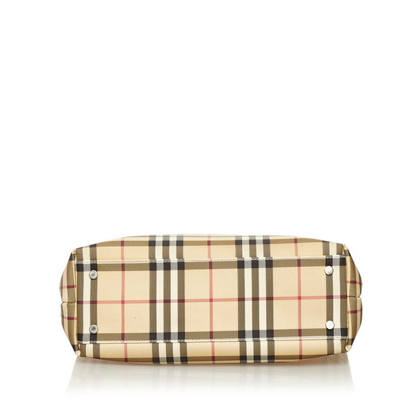 バーバリー ノバチェック ハンドバッグ ベージュ ブラック PVC レザー レディース BURBERRY 【中古】