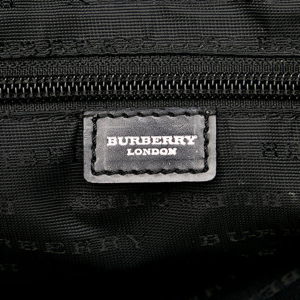 バーバリー ノバチェック ハンドバッグ ベージュ ブラック PVC レザー レディース BURBERRY 【中古】