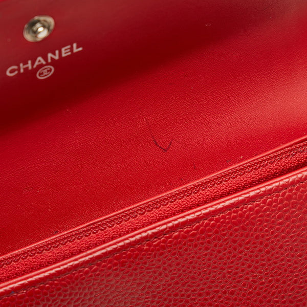シャネル ココマーク 長財布 レッド キャビアスキン レディース CHANEL 【中古】