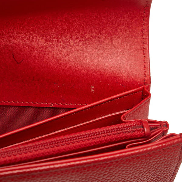 シャネル ココマーク 長財布 レッド キャビアスキン レディース CHANEL 【中古】