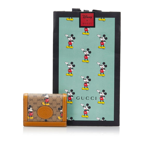 グッチ ×ディズニー ミッキーマウス コラボ GGスプリーム 二つ折り財布 コンパクトウォレット 602534 ブラウン PVC レザー レディース GUCCI 【中古】