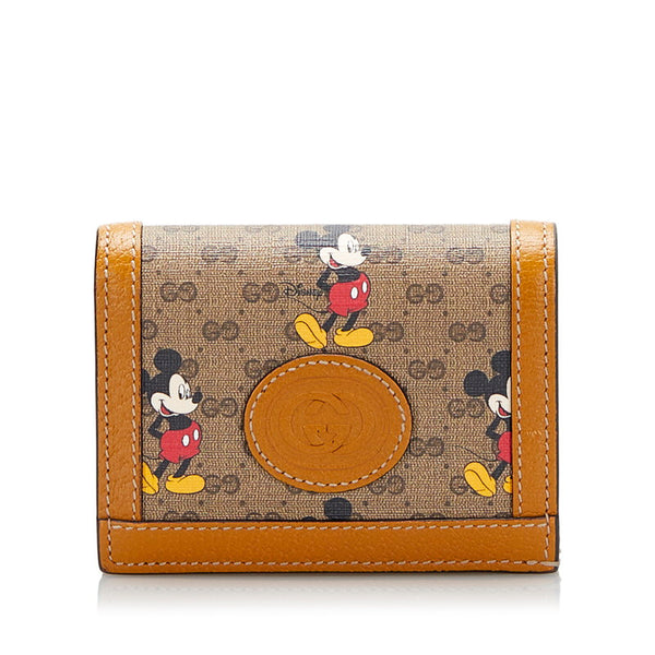 グッチ ×ディズニー ミッキーマウス コラボ GGスプリーム 二つ折り財布 コンパクトウォレット 602534 ブラウン PVC レザー レディース GUCCI 【中古】