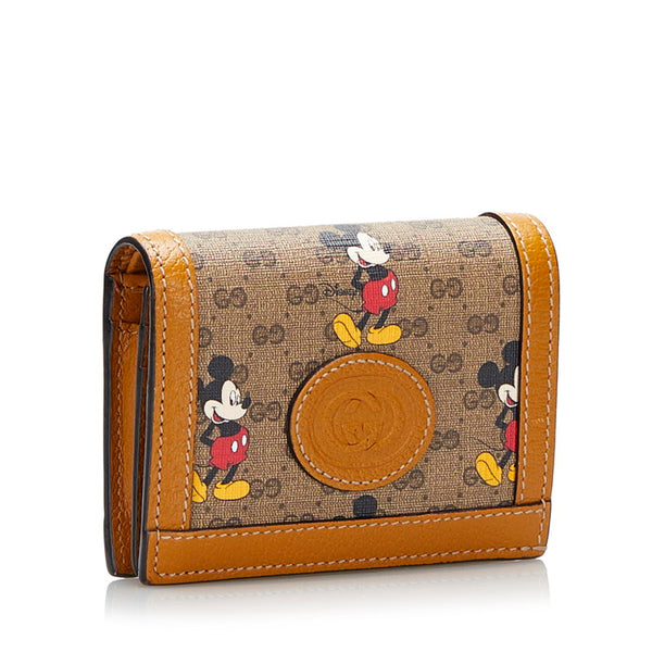 グッチ ×ディズニー ミッキーマウス コラボ GGスプリーム 二つ折り財布 コンパクトウォレット 602534 ブラウン PVC レザー レディース GUCCI 【中古】