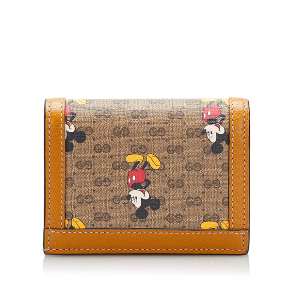 グッチ ×ディズニー ミッキーマウス コラボ GGスプリーム 二つ折り財布 コンパクトウォレット 602534 ブラウン PVC レザー レディース GUCCI 【中古】