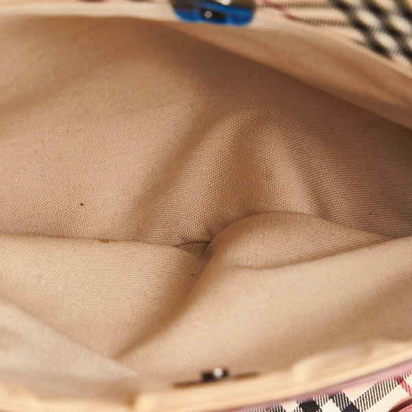バーバリー ノバチェック トートバッグ ベージュ レッド キャンバス レザー レディース BURBERRY 【中古】