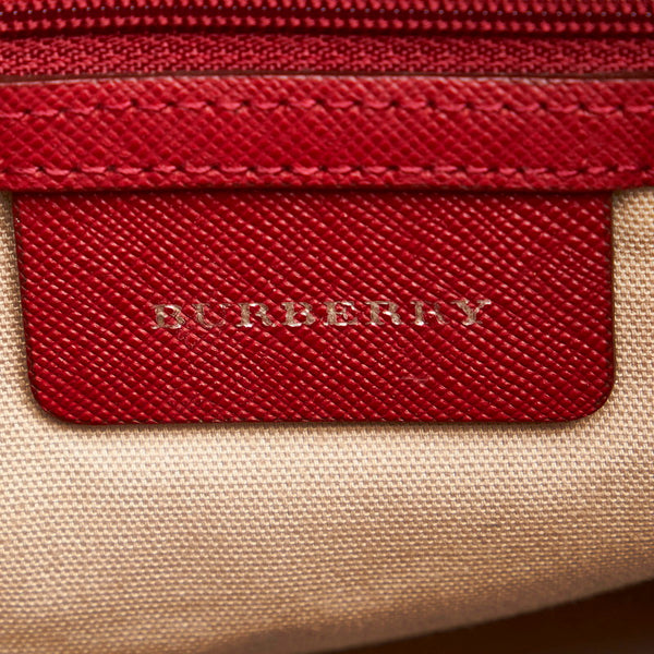 バーバリー ノバチェック トートバッグ ベージュ レッド キャンバス レザー レディース BURBERRY 【中古】