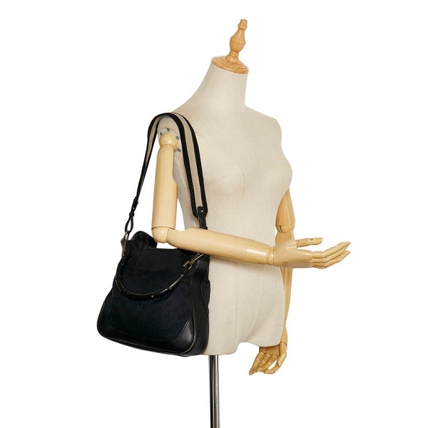 グッチ GGキャンバス バンブー ハンドバッグ ショルダーバッグ 2WAY 001 4095 ブラック キャンバス レザー レディース GUCCI 【中古】