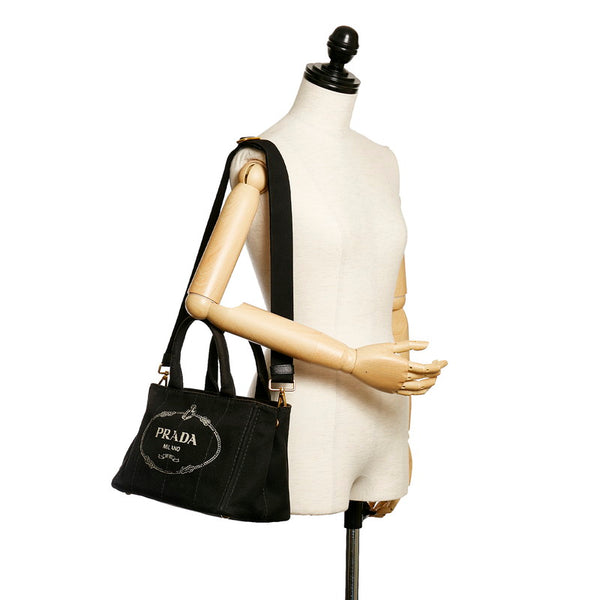 プラダ カナパ 1BG439 ブラック キャンバス ハンドバッグ ショルダーバッグ ２WAY レディース PRADA 【中古】