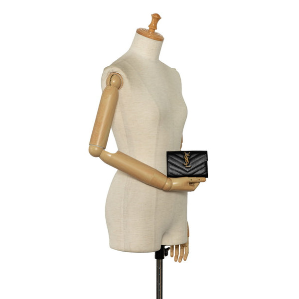 サンローラン モノグラム コンパクト ウォレット 長財布 ブラック ゴールド レザー レディース SAINT LAURENT 【中古】