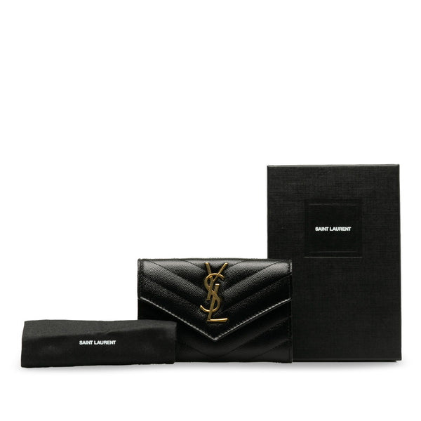 サンローラン モノグラム コンパクト ウォレット 長財布 ブラック ゴールド レザー レディース SAINT LAURENT 【中古】