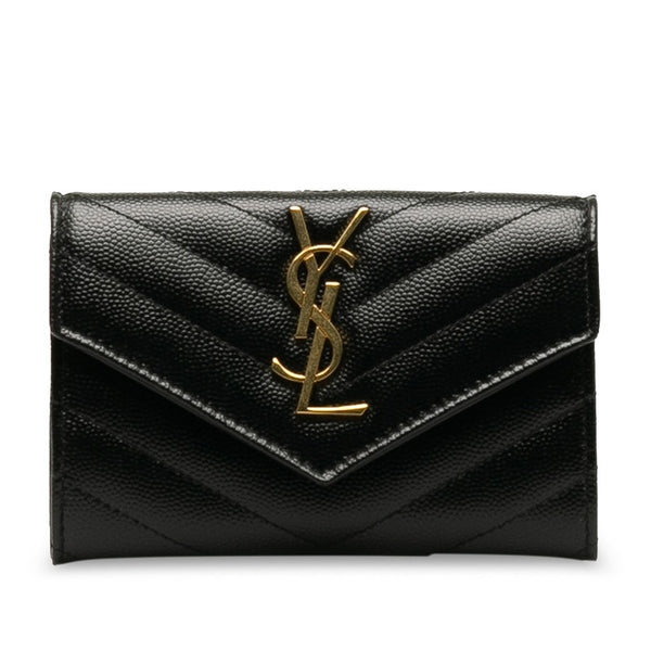 サンローラン モノグラム コンパクト ウォレット 長財布 ブラック ゴールド レザー レディース SAINT LAURENT 【中古】