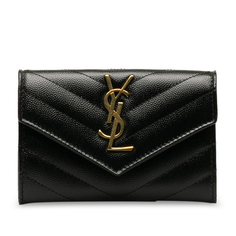 サンローラン モノグラム コンパクト ウォレット 長財布 ブラック ゴールド レザー レディース SAINT LAURENT 【中古】
