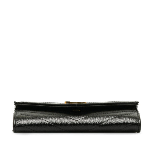 サンローラン モノグラム コンパクト ウォレット 長財布 ブラック ゴールド レザー レディース SAINT LAURENT 【中古】