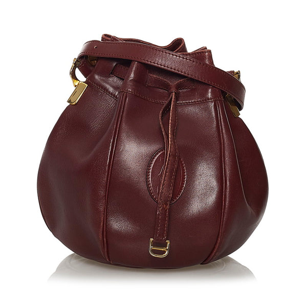 カルティエ マスト 巾着 ショルダーバッグ ボルドー レザー レディース CARTIER 【中古】