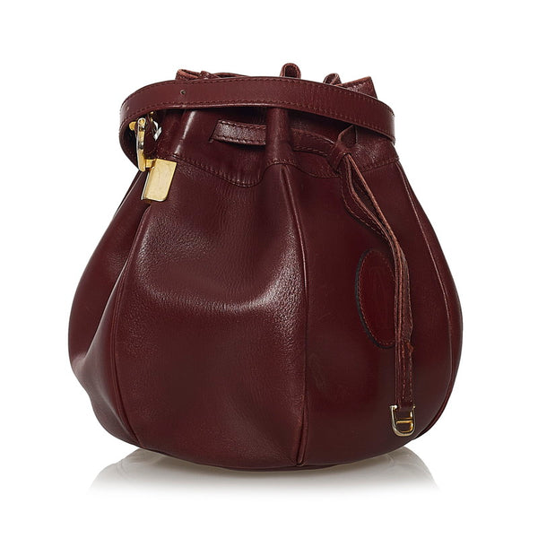 カルティエ マスト 巾着 ショルダーバッグ ボルドー レザー レディース CARTIER 【中古】