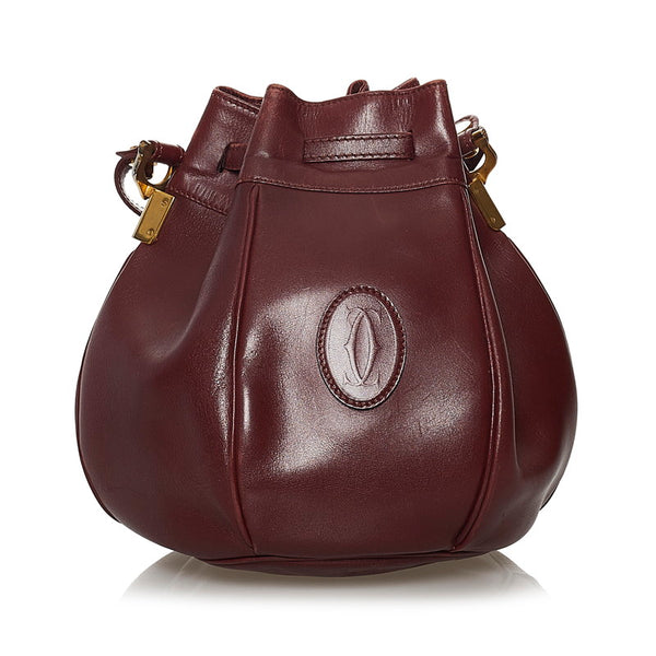 カルティエ マスト 巾着 ショルダーバッグ ボルドー レザー レディース CARTIER 【中古】