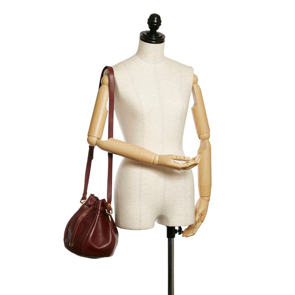 カルティエ マスト 巾着 ショルダーバッグ ボルドー レザー レディース CARTIER 【中古】