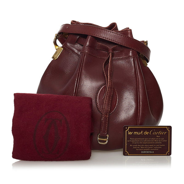 カルティエ マスト 巾着 ショルダーバッグ ボルドー レザー レディース CARTIER 【中古】