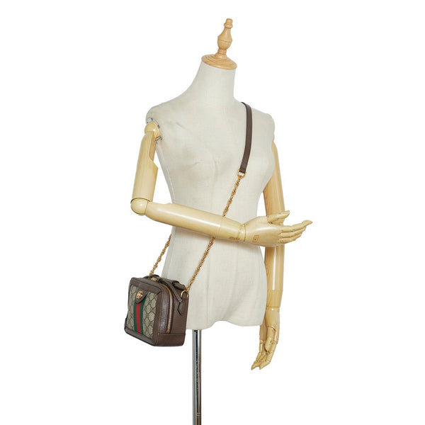 グッチ オフィディア GGスプリーム シェリーライン チェーンショルダーバッグ  602576 ベージュ ブラウン PVC レザー レディース GUCCI 【中古】