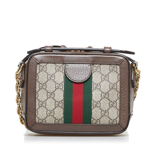 グッチ オフィディア GGスプリーム シェリーライン チェーンショルダーバッグ  602576 ベージュ ブラウン PVC レザー レディース GUCCI 【中古】