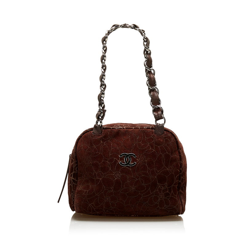 シャネル ココマーク カメリア チェーン ハンドバッグ ブラウン スウェード レディース CHANEL 【中古】