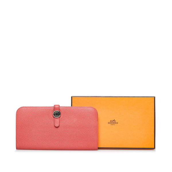 エルメス ドゴンロング シルバー金具 長財布 フラミンゴ トリヨンクレマンス レディース HERMES 【中古】