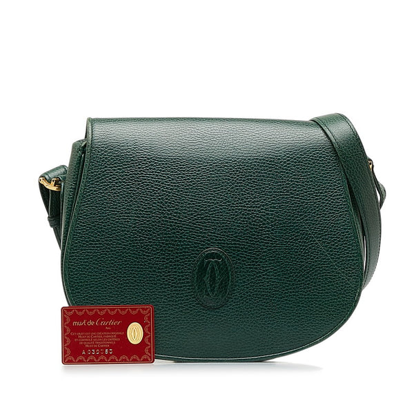 カルティエ 斜め掛け ショルダーバッグ グリーン レザー レディース CARTIER 【中古】