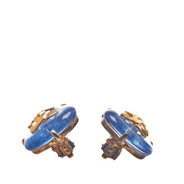 シャネル ココマーク グリポア ハート イヤリング ブルー ゴールド メッキ レディース CHANEL 【中古】