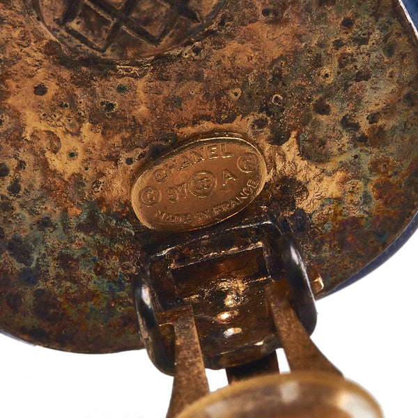 シャネル ココマーク グリポア ハート イヤリング ブルー ゴールド メッキ レディース CHANEL 【中古】