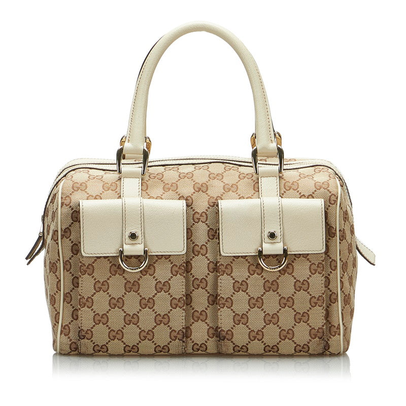 グッチ GGキャンバス ハンドバッグ 153026 ブラウン ベージュ キャンバス レザー レディース GUCCI 【中古】