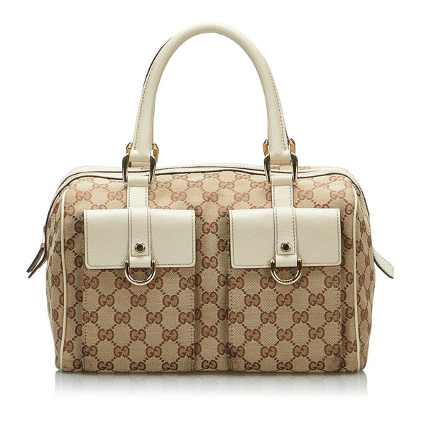 グッチ GGキャンバス ハンドバッグ 153026 ブラウン ベージュ キャンバス レザー レディース GUCCI 【中古】