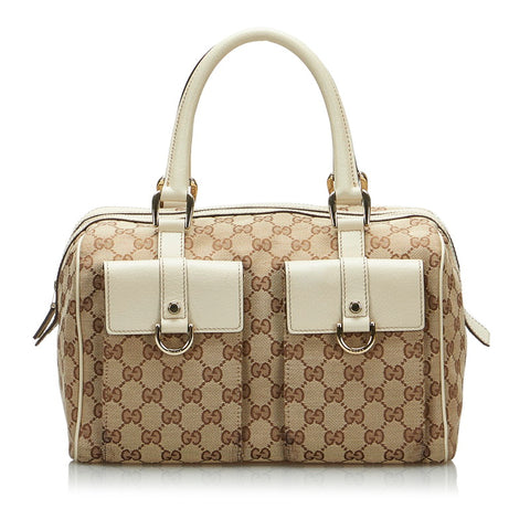 グッチ GGキャンバス ハンドバッグ 153026 ブラウン ベージュ キャンバス レザー レディース GUCCI 【中古】