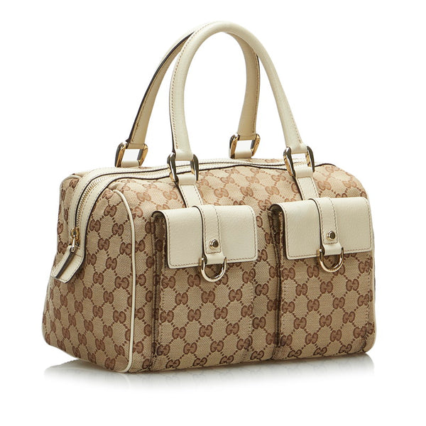 グッチ GGキャンバス ハンドバッグ 153026 ブラウン ベージュ キャンバス レザー レディース GUCCI 【中古】