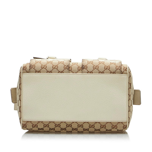 グッチ GGキャンバス ハンドバッグ 153026 ブラウン ベージュ キャンバス レザー レディース GUCCI 【中古】