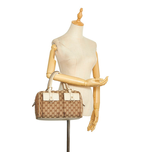 グッチ GGキャンバス ハンドバッグ 153026 ブラウン ベージュ キャンバス レザー レディース GUCCI 【中古】