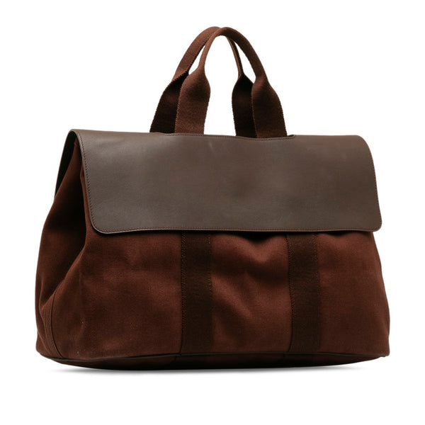 エルメス ヴァルパライソMM ハンドバッグ ブラウン トワルシェブロン キャンバス レディース HERMES 【中古】