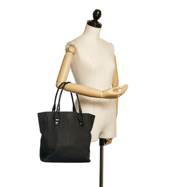 ボッテガヴェネタ イントレチャート ハンドバッグ ブラック ナイロン レザー レディース BOTTEGAVENETA 【中古】