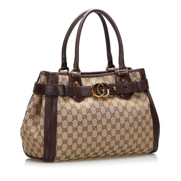 グッチ GGキャンバス ハンドバッグ 247183 ベージュ ブラウン キャンバス レザー レディース GUCCI 【中古】