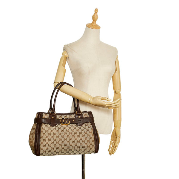 グッチ GGキャンバス ハンドバッグ 247183 ベージュ ブラウン キャンバス レザー レディース GUCCI 【中古】