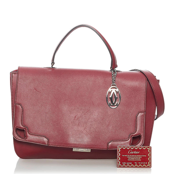 カルティエ マスト ハンドバッグ ショルダーバッグ2way ボルドー レザー レディース CARTIER 【中古】