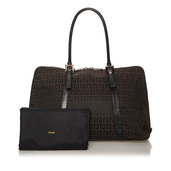フェンディ ズッキーノ 8BN003 ブラウン キャンバス レザー トートバッグ レディース FENDI 【中古】