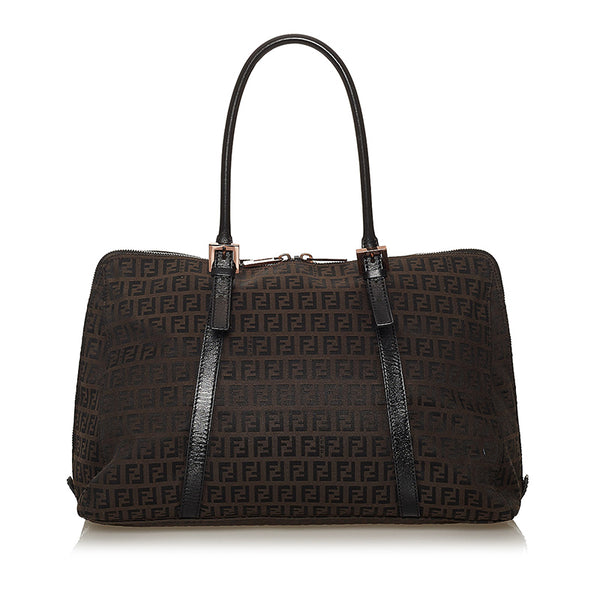 フェンディ ズッキーノ 8BN003 ブラウン キャンバス レザー トートバッグ レディース FENDI 【中古】