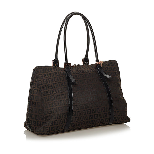 フェンディ ズッキーノ 8BN003 ブラウン キャンバス レザー トートバッグ レディース FENDI 【中古】