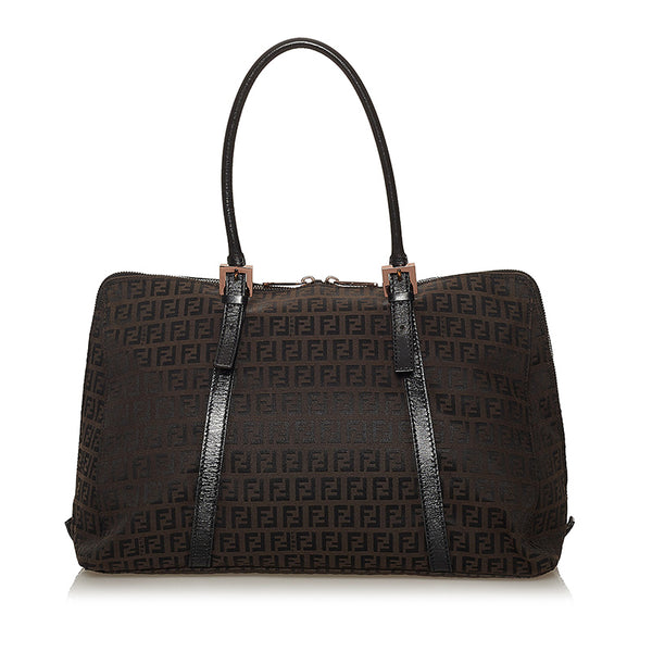 フェンディ ズッキーノ 8BN003 ブラウン キャンバス レザー トートバッグ レディース FENDI 【中古】
