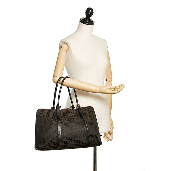 フェンディ ズッキーノ 8BN003 ブラウン キャンバス レザー トートバッグ レディース FENDI 【中古】