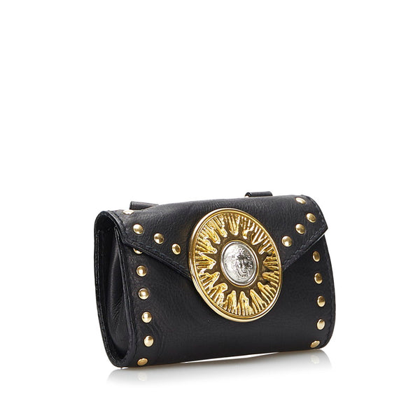 ジャンニ ヴェルサーチ メデューサ サンバースト ポーチ ベルトバッグ ブラック レザー レディース Gianni Versace 【中古】