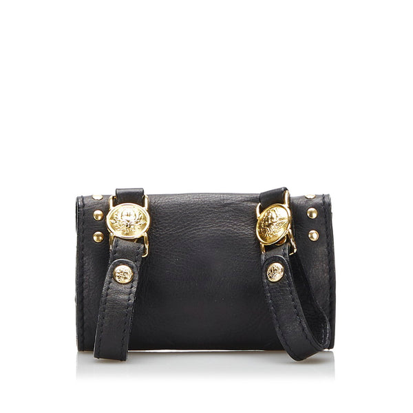 ジャンニ ヴェルサーチ メデューサ サンバースト ポーチ ベルトバッグ ブラック レザー レディース Gianni Versace 【中古】