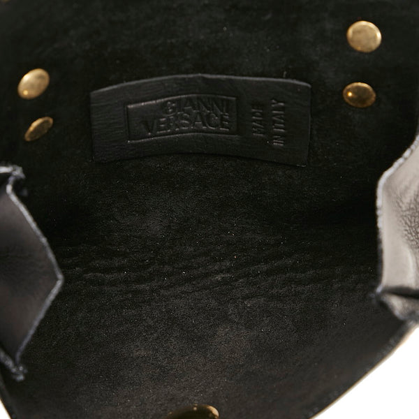 ジャンニ ヴェルサーチ メデューサ サンバースト ポーチ ベルトバッグ ブラック レザー レディース Gianni Versace 【中古】