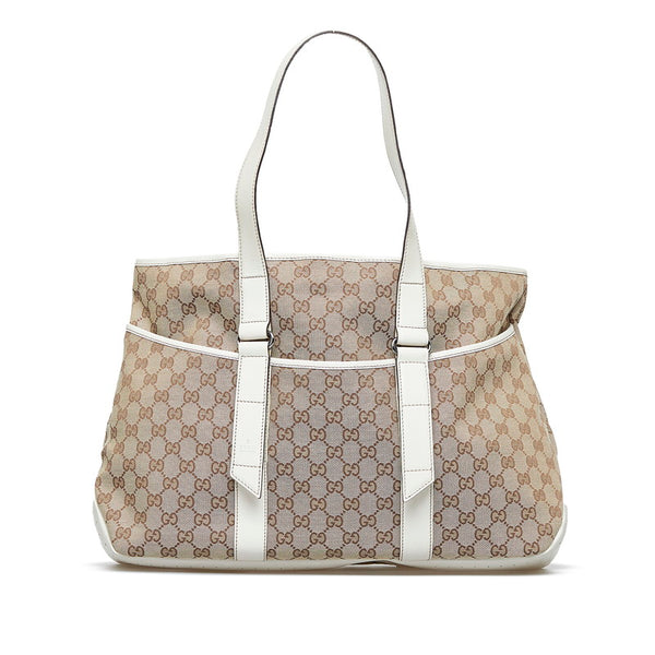 グッチ GGキャンバス トートバッグ ショルダーバッグ 153233 ベージュ ホワイト キャンバス レザー レディース GUCCI 【中古】